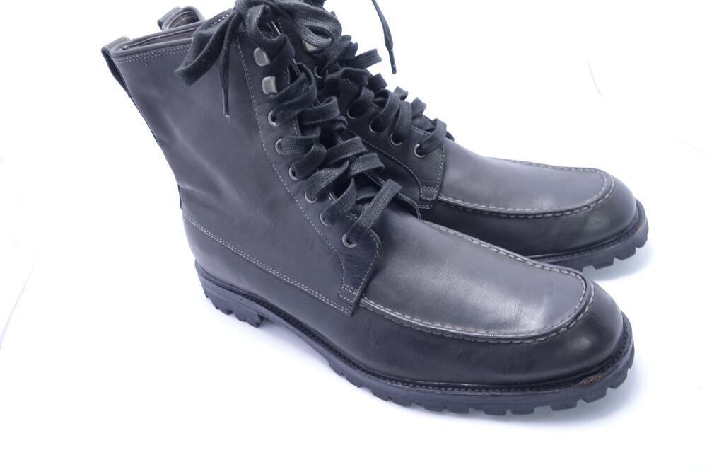 John Varvatos Boots Mens Size 12M Black Leather Combat Ankle Lug Sole Moc Toe